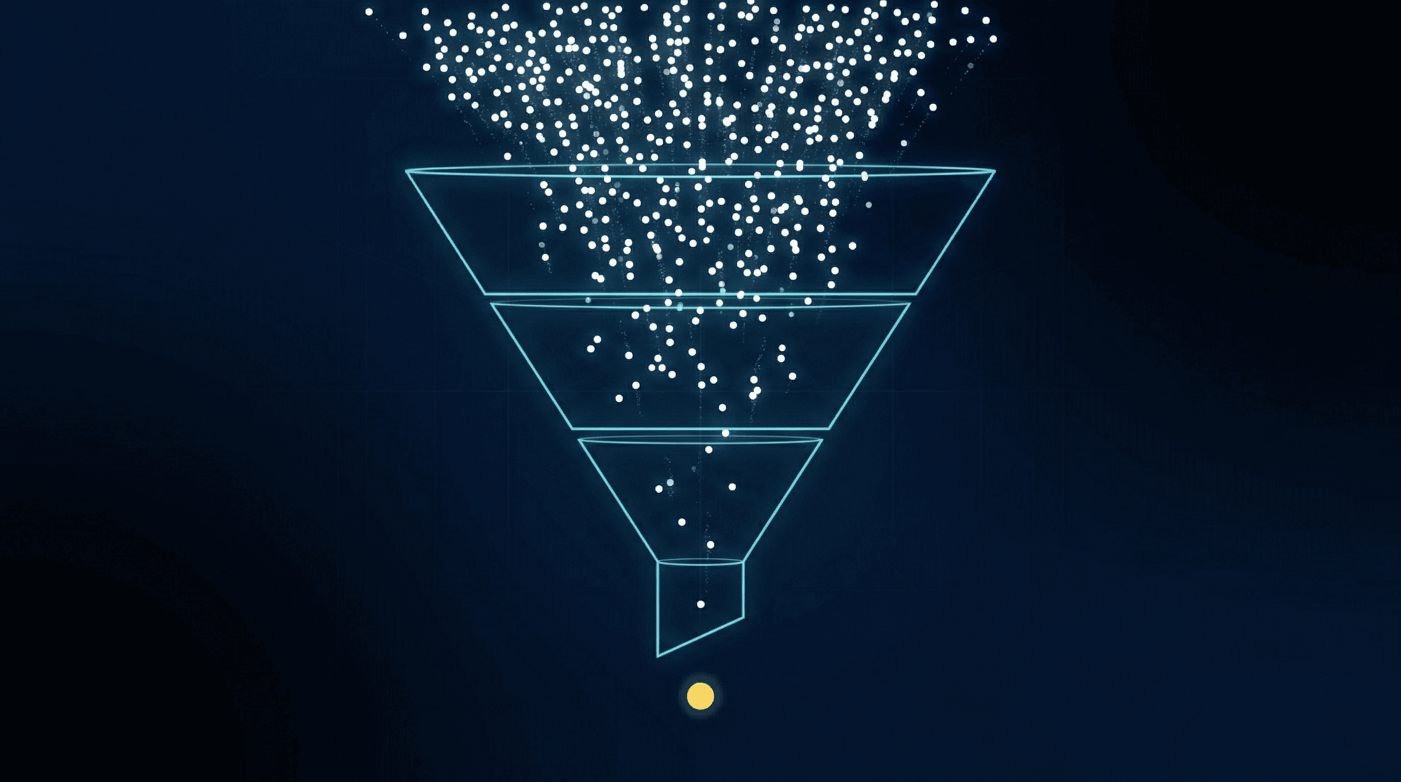 Funnel visualisation showing 300 opportunities narrowing to one closed acquisition